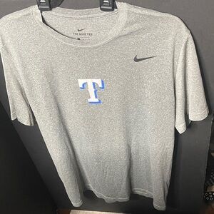 Nike Men's Heather Gray T-Shirt with Blue Logo